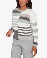 Alfred Dunner Stockbridge Stripe Sequin Colorblock Chenille Sweater