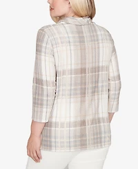 Alfred Dunner Vienna Draped Cowl Neckline Plaid Knit Top