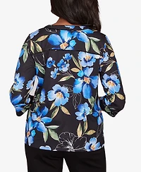 Alfred Dunner Barcelona Watercolor Floral Velvet Trim Top