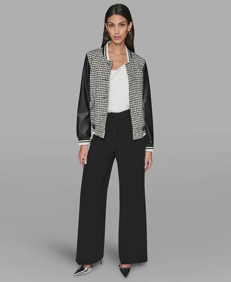 Karl Lagerfeld Paris Women's Collar Neck Mixed Media Jacket
