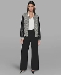Karl Lagerfeld Paris Women's Collar Neck Mixed Media Jacket