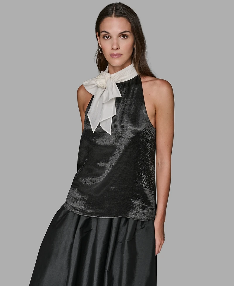 Karl Lagerfeld Paris Women's Halter Bow Neck Top