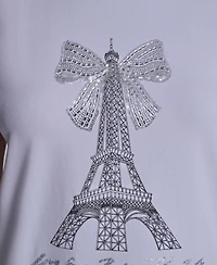 Karl Lagerfeld Paris Women's Crewneck Embellished Bow Eiffel Tower T-Shirt