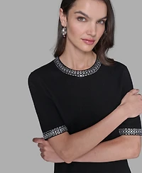 Karl Lagerfeld Paris Women's Crewneck Embellished Shift Dress