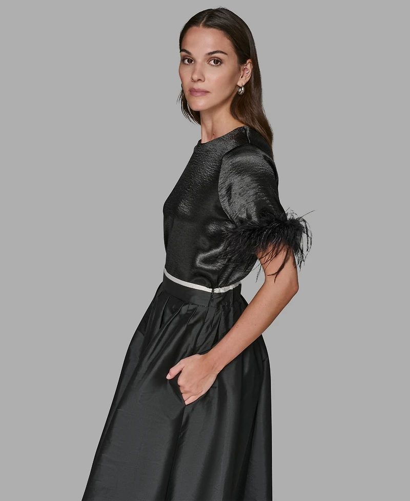 Karl Lagerfeld Paris Women's Crewneck Feather Trim Top