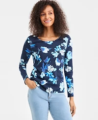 Style & Co Petite Floral Print Long Sleeve Top