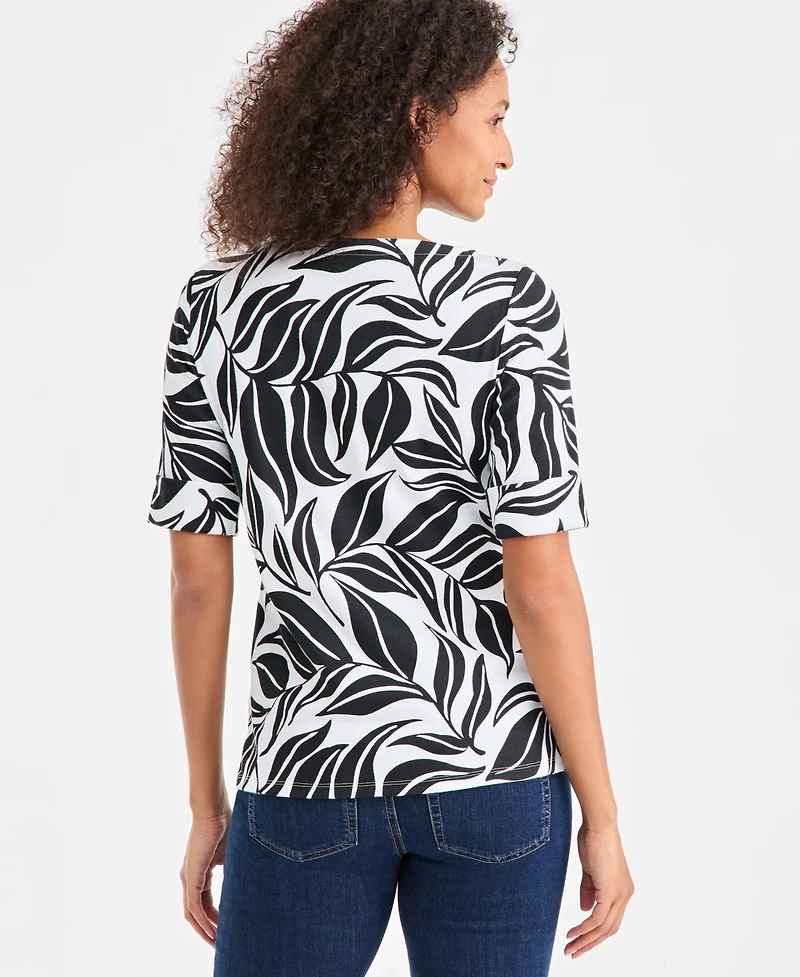 Style & Co Women's Boat-Neck Elbow Sleeve Cotton Top, Exclusively at Macy's