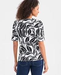 Style & Co Women's Boat-Neck Elbow Sleeve Cotton Top, Exclusively at Macy's