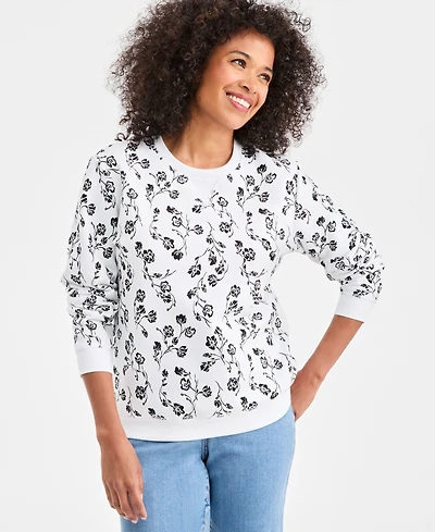 Style & Co Women's Printed Fleece Crewneck Sweatshirt, Macy's Exclusive