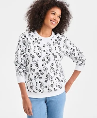 Style & Co Women's Printed Fleece Crewneck Sweatshirt, Macy's Exclusive
