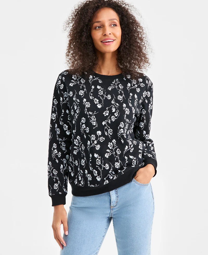 Style & Co Women's Printed Fleece Crewneck Sweatshirt, Macy's Exclusive
