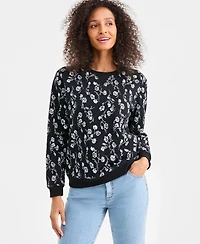 Style & Co Women's Printed Fleece Crewneck Sweatshirt, Macy's Exclusive