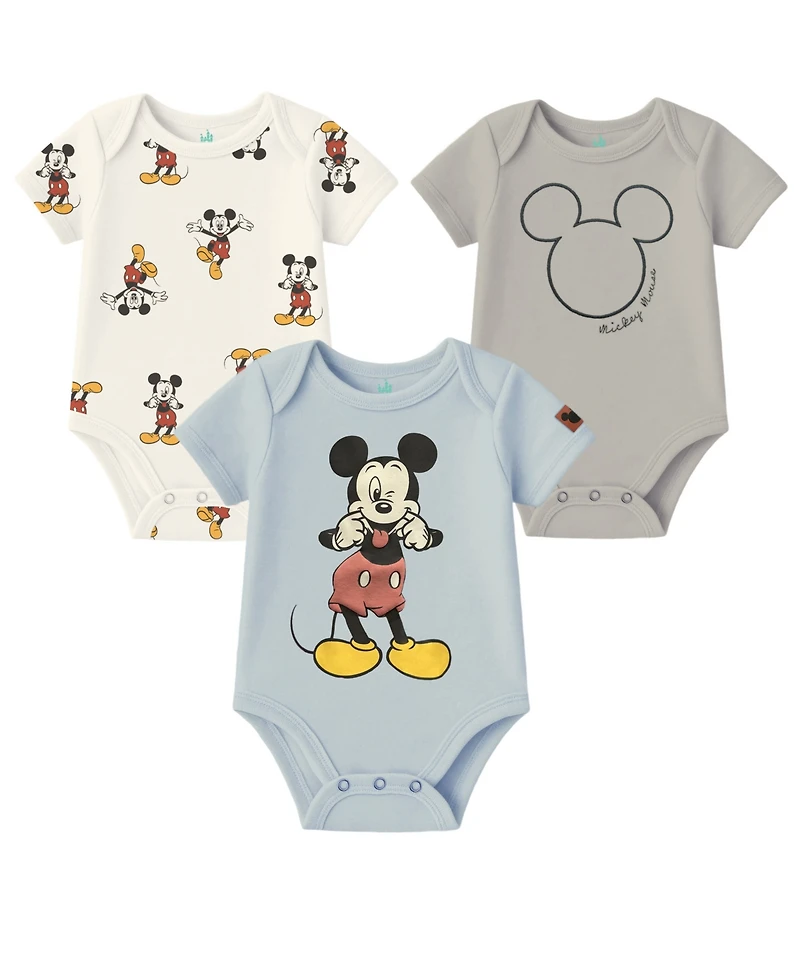 Disney Baby Boys 3-Pack Mickey Mouse Short Sleeves Bodysuit Set