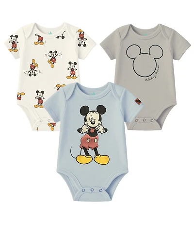 Disney Baby Boys 3-Pack Mickey Mouse Short Sleeves Bodysuit Set