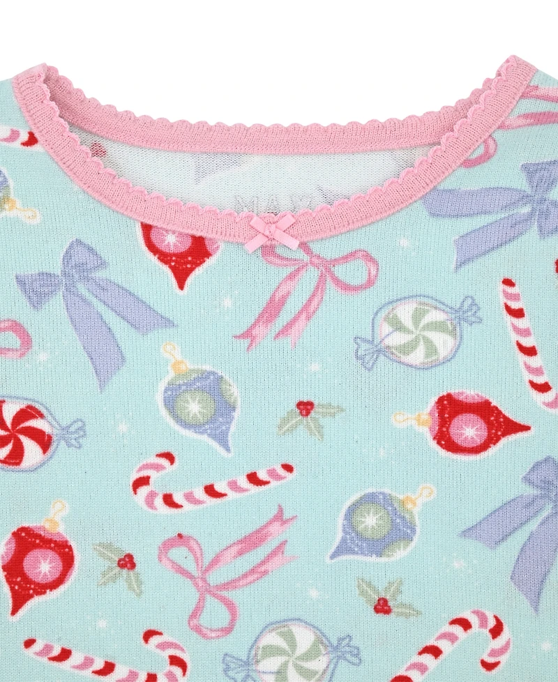 Max & Olivia 12M-5T Girls 3-Piece Snug Fit Holiday Long Sleeve T-Shirt, Pants and Socks Pajama Set