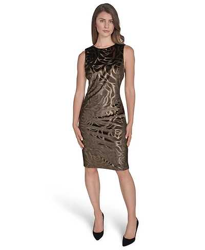 Halston Women's Sleeveless Embossed Velvet Sheath Dress