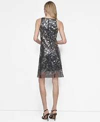 Dkny Women's Sleeveless Jewel Neck Sequin Sheath Dress