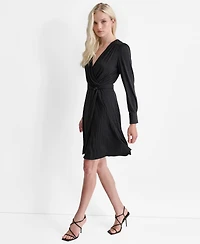 Dkny Women's Long Sleeve Surplice Faux Wrap Dress
