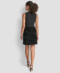 Dkny Women's Sleeveless Tiered Studded Fringe Shift Dress