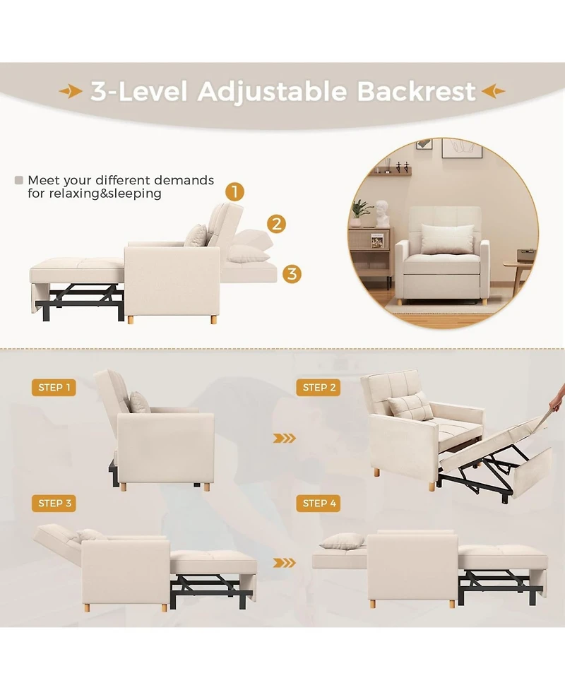 Aecojoy 31.5" Sleeper Chair, Convertible Chair Bed for Adults, 3-in-1 Pull Out Sofa Chair