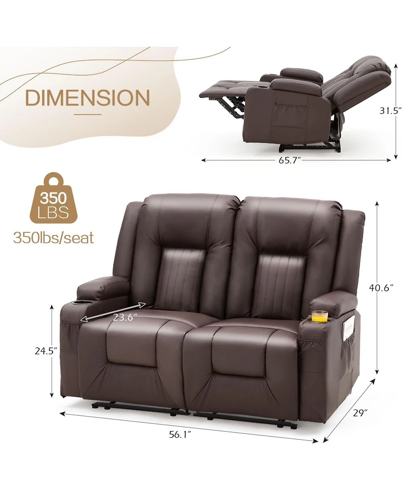 Aecojoy Loveseat Recliner with Cup Holders&Side Pockets