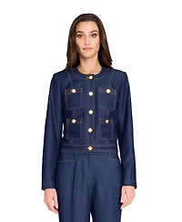 Tahari Asl Women's Denim Cropped Long Sleeve Jacket