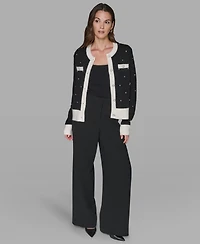 Karl Lagerfeld Paris Women's Crew Neck Front-Button Cardigan Sweater