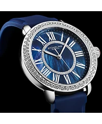 Stuhrling Elegant Women s 40mm Dress Watch – Model 4068, Blue Satin Leather Band, Crystal Accents