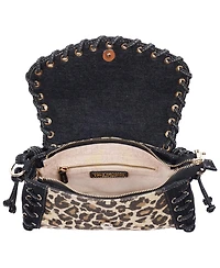 True Religion Denim Leopard Eyelet Trim Flap Bag
