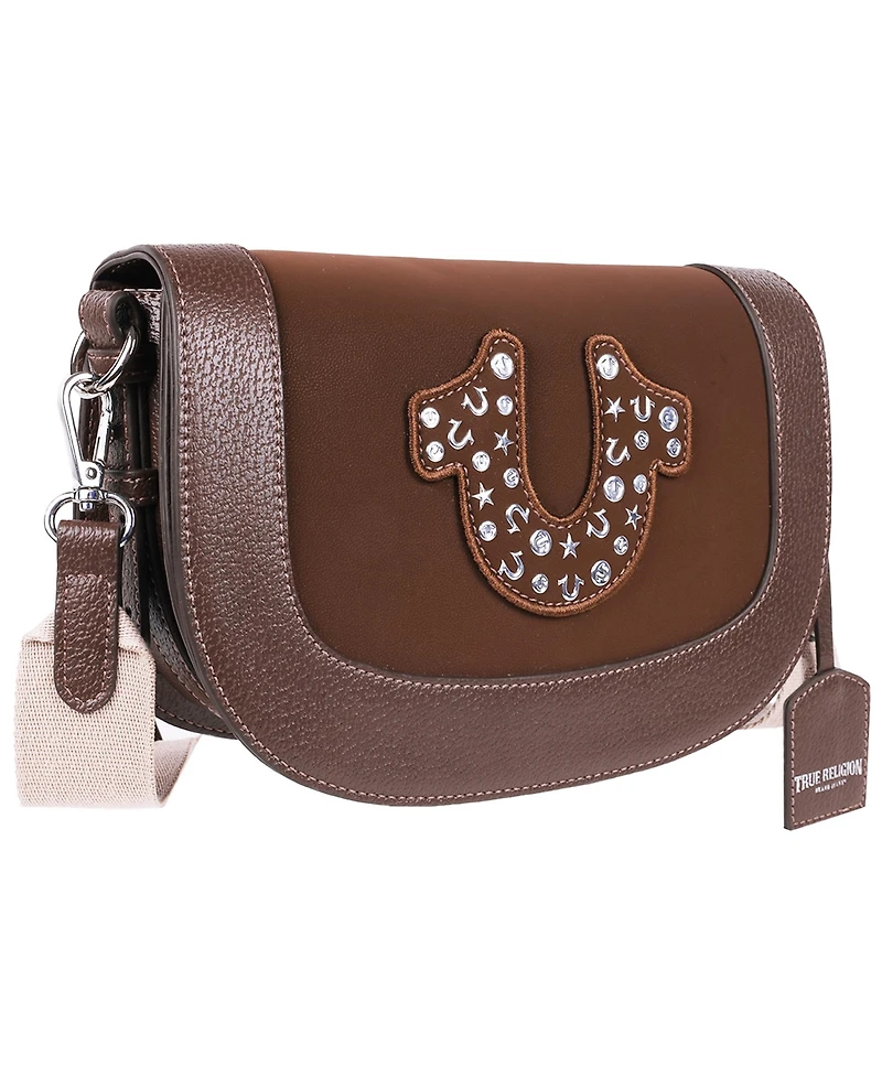 True Religion Studded Horseshoe Suede Flap Crossbody