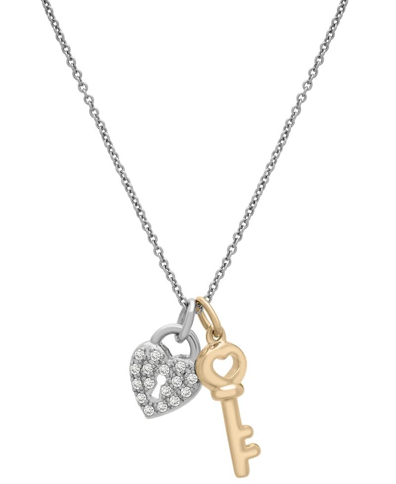 Macy's Diamond Pendant Necklace (1/10 ct. t. w.) in Sterling Silver and Gold Over Silver