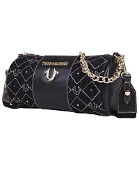 True Religion Studded Denim Zip Top Barrel Bag