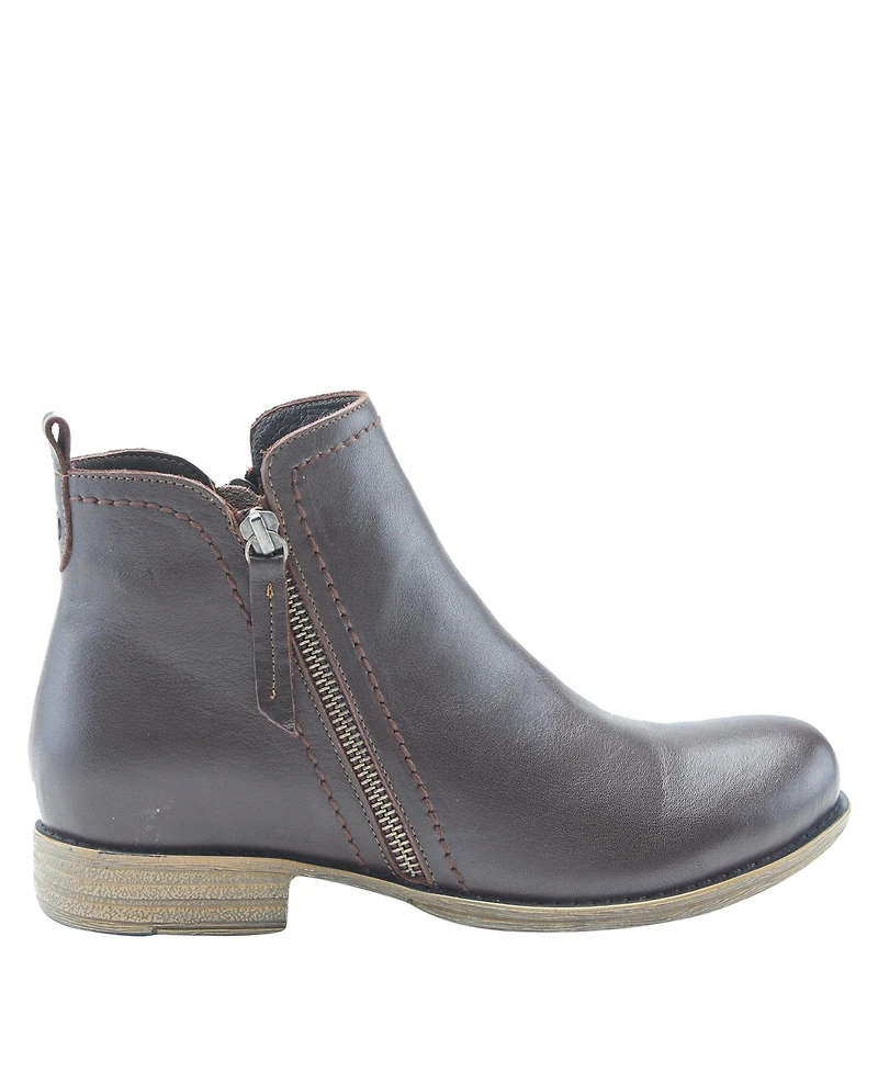 Spring Step Oziel Leather Bootie with Decorative Zipper and Chunky Sculpted Heel