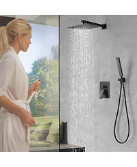 Rainsken Male Npt Bathtub Shower Faucet Set, Waterfall Tub Faucet with 12-Inch Matte Black Rain Shower Head System