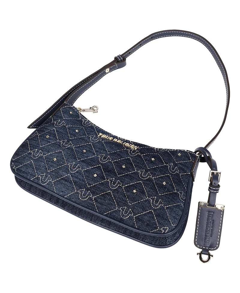 True Religion Studded Denim Shoulder Bag