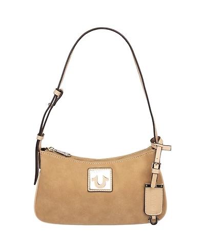 True Religion Logo Plaque Suede Shoulder Bag