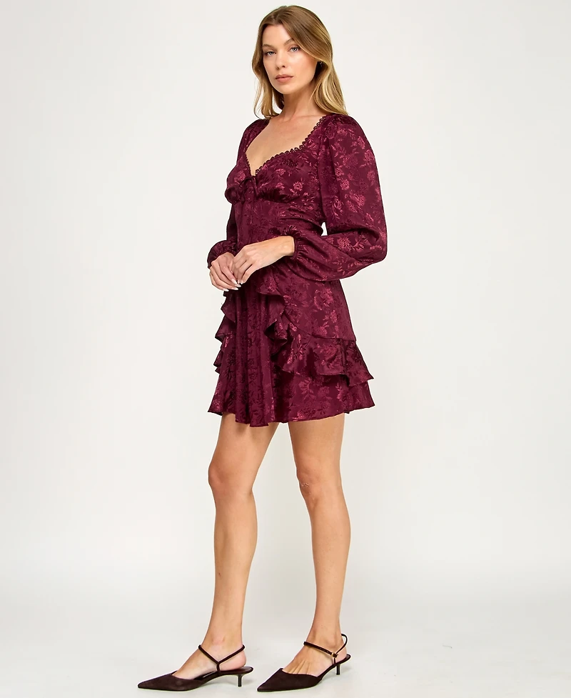 Row A Juniors' Long Sleeve Jacquard Dress