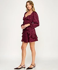 Row A Juniors' Long Sleeve Jacquard Dress