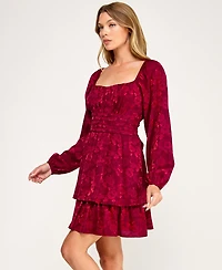 Row A Juniors' Long Sleeve Pleated Bust Dress