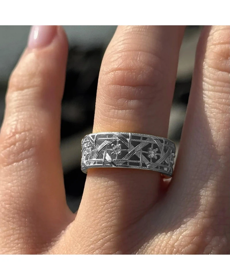 Suzy Levian Sterling Silver Cubic Zirconia Cutout Eternity Band Ring