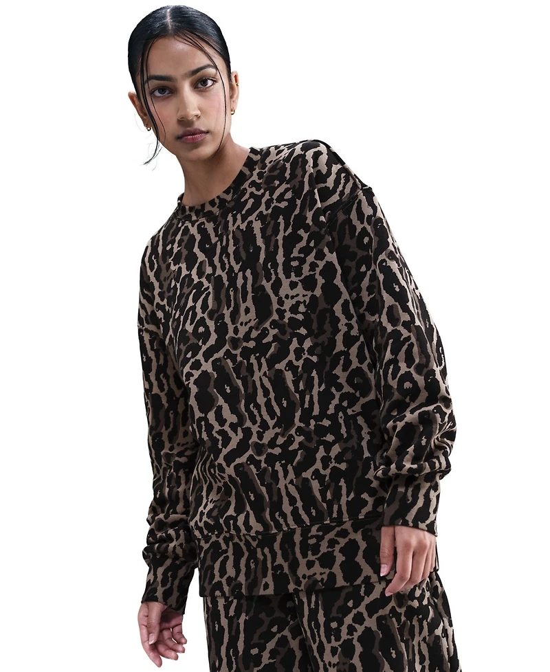 Nike Women's Phoenix Fleece Oversized Printed Crew-Neck Sweatshirt