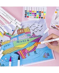 Htutwoo 36 Colors Ended Watercolor Marker Pens With Portable Carrying Case For School Art Drawing, School Stationery, Colorful Back To School