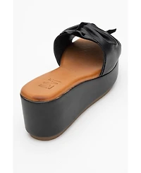 Forever & Always Shoes Syndra Bow Wedge Leather Sandal (Women)