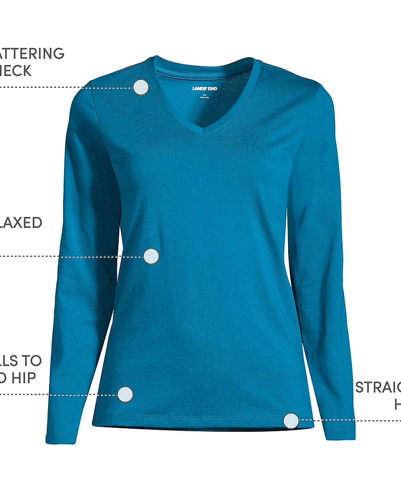 Lands' End Women's Supima Cotton Long Sleeve V-Neck T-Shirt