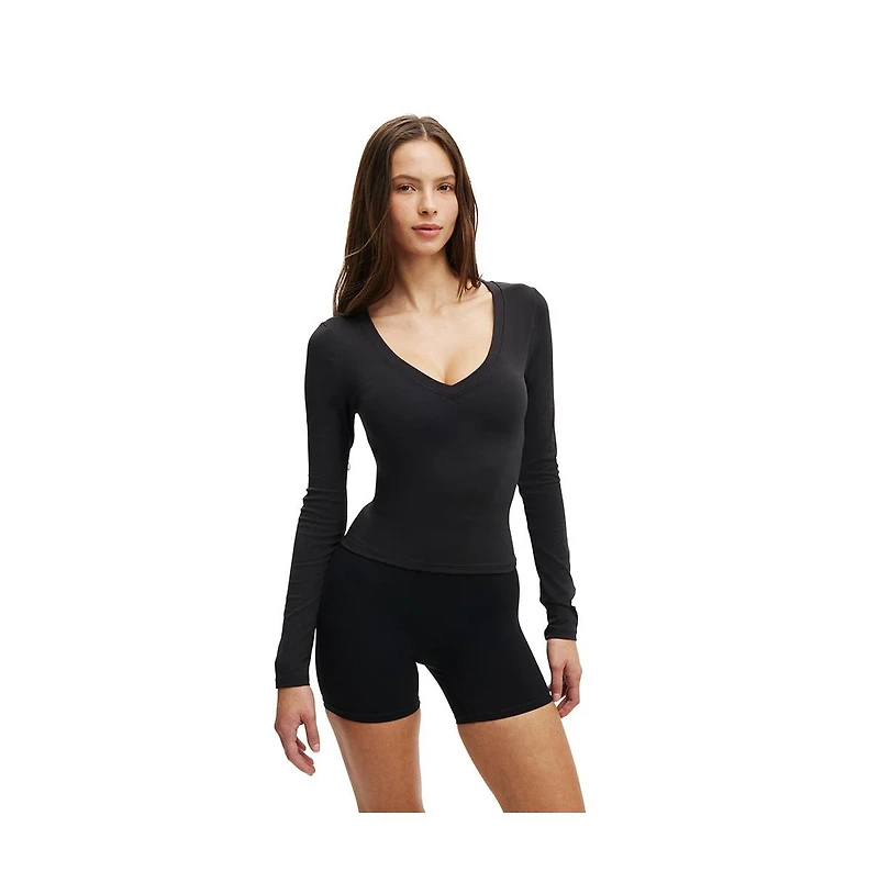 Cotton On Women's Active Ultra Soft Plunge Front Long Sleeve