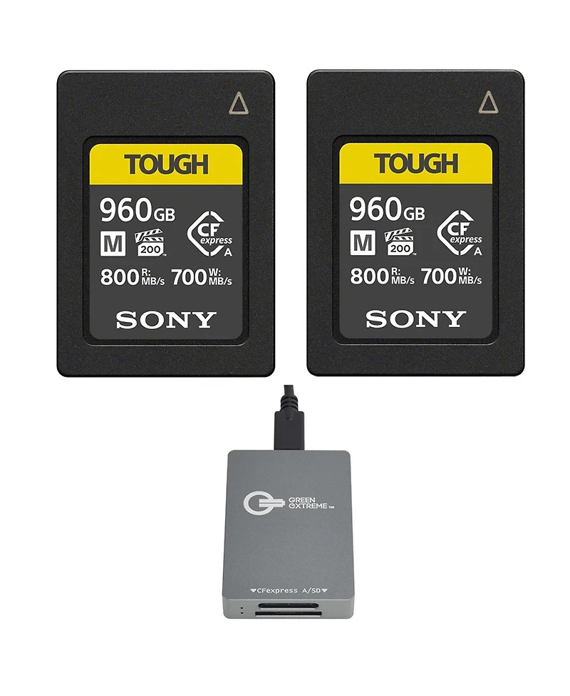 Sony Cea-m Series Tough 960GB CFexpress Type-a Memory Card, 2-Pack, Bundle with Usb-c CFexpress Type-a and Sd Uhs-ii Card Reader
