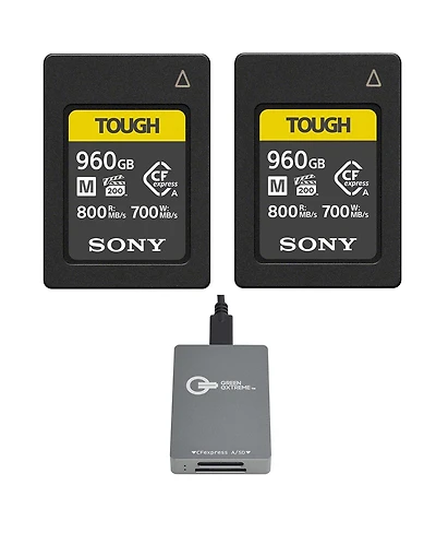Sony Cea-m Series Tough 960GB CFexpress Type-a Memory Card, 2-Pack, Bundle with Usb-c CFexpress Type-a and Sd Uhs-ii Card Reader
