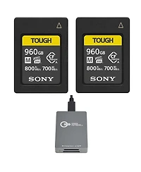 Sony Cea-m Series Tough 960GB CFexpress Type-a Memory Card, 2-Pack, Bundle with Usb-c CFexpress Type-a and Sd Uhs-ii Card Reader
