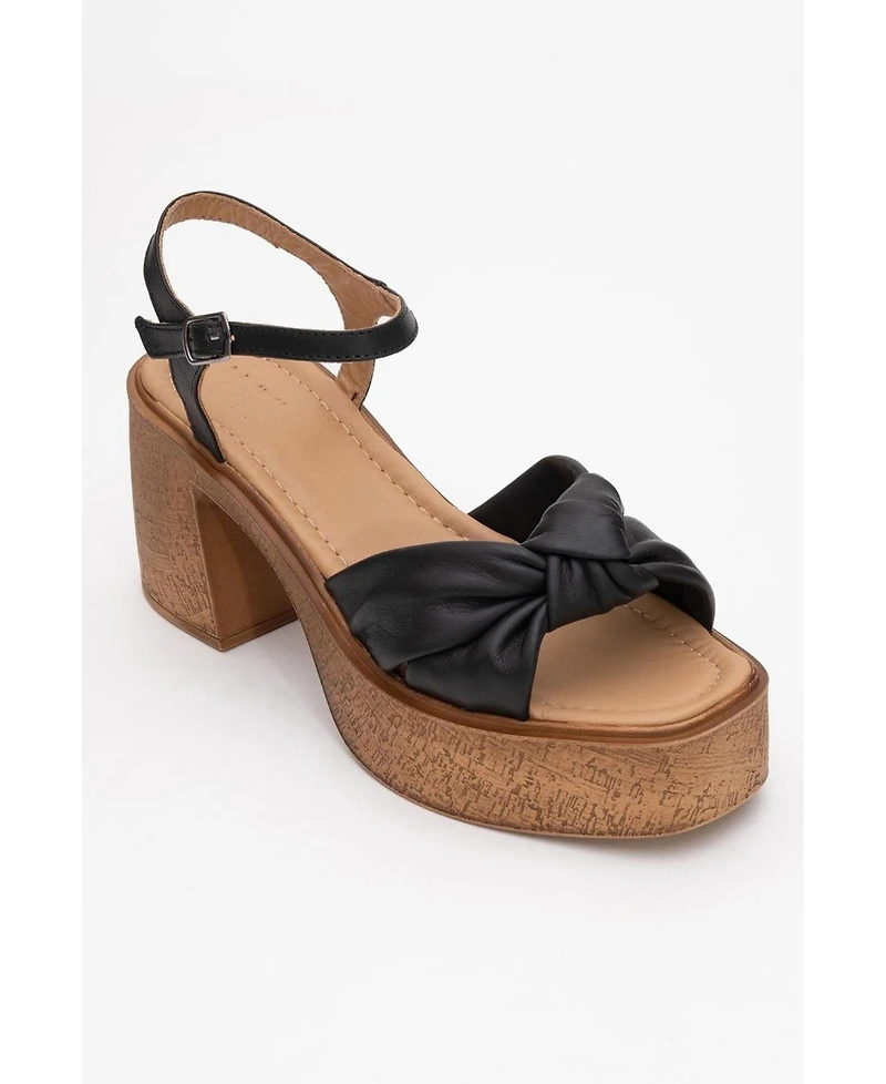 Forever & Always Shoes Tily Platform Wedge Leather Sandal (Women)