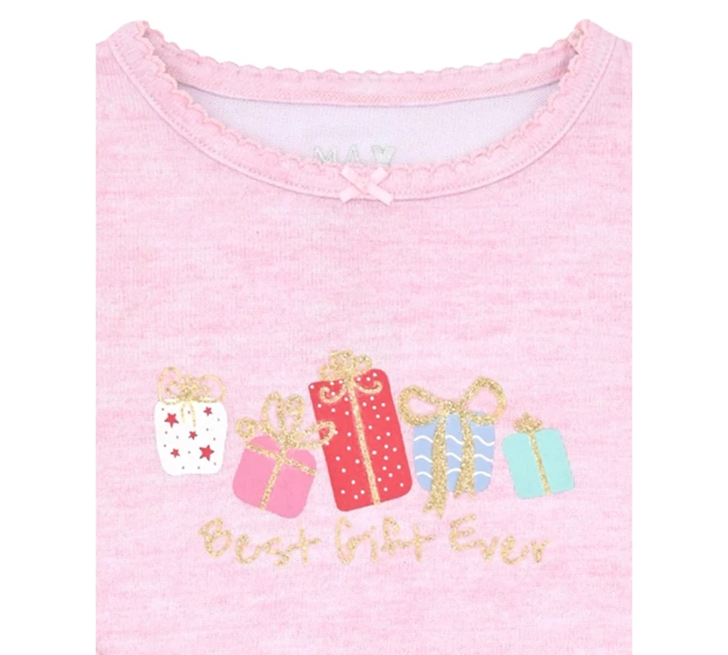 Max & Olivia 12M-5T Girls 3-Piece Snug Fit Holiday Long Sleeve T-Shirt, Pants and Socks Pajama Set